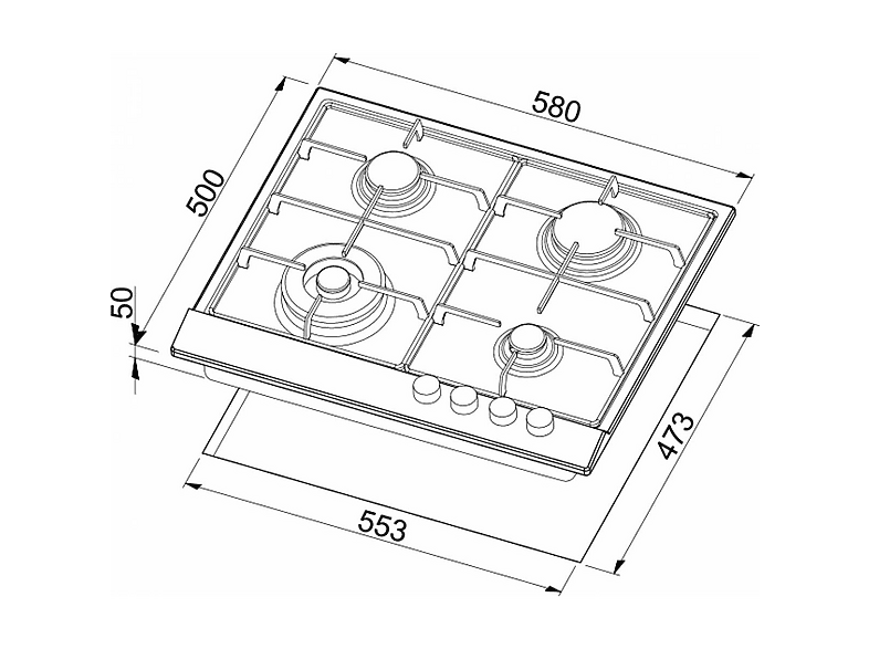 ELLECI Style 60 G59 — Placa de gas, 580 mm, Antracita, 4 zone(s) zonas