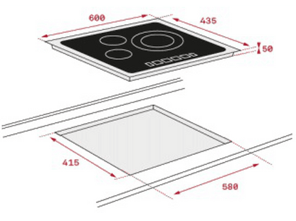 TEKA TR5300 — Placa vitrocerámica, Zona grande 23 cm, 60 cm, Negro, 3 zonas