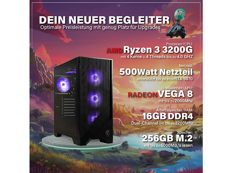 HYPER BYTE Essential Gaming — PC Gaming, 16 GB RAM, 256 GB SSD, Windows, Negro