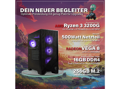 HYPER BYTE Essential Gaming — PC Gaming, 16 GB RAM, 256 GB SSD, Windows, Negro