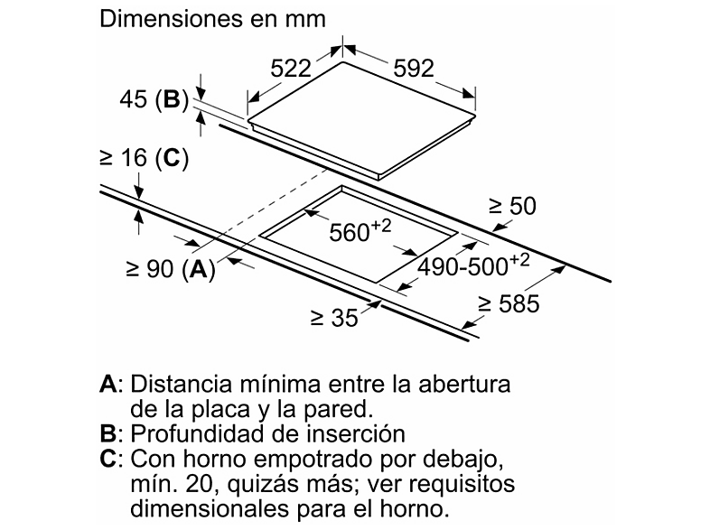 BOSCH PKK631BB8E — Placa vitrocerámica, 60 cm, Negro, 3 zonas