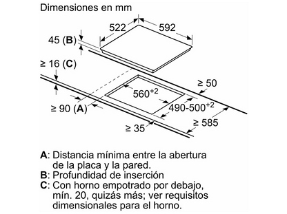BOSCH PKK631BB8E — Placa vitrocerámica, 60 cm, Negro, 3 zonas