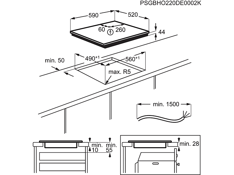 AEG TI63IQ30FB — Placa inducción, Zona grande 28 cm, 59 cm, Negro, 3 zonas