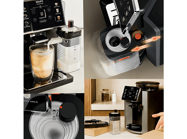 KRUPS Sensation Milk EA912B — Cafetera superautomática, 1450 W, 1.7 L, Depósito de leche 0.3 L, Táctil