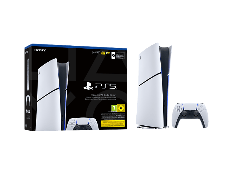 SONY PS5 Slim Digital Edition — Consola, 825 GB SSD, Blanco, 4K, 1 mando