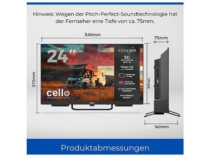 CELLO C24TZR-VOY — TV LED 24", Negro, HD-ready, Smart TV, DVB-T2 (H.265)