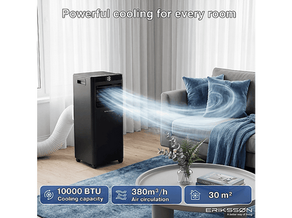 ERIKSSØN Silent Comfort Series Mobile Air conditioner Negro — Aire acondicionado portátil, 30 m², 10000 fg/h, 61 dB(A)