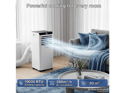 ERIKSSØN Silent Comfort Series Mobile Air conditioner blanco — Aire acondicionado portátil, 30 m², 10000 fg/h, 61 dB(A)