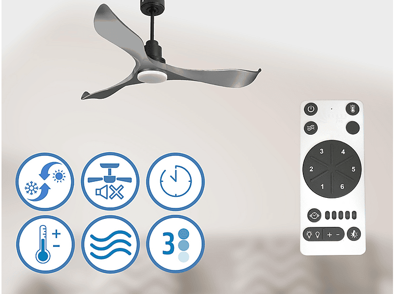 PURLINE TrawanganD132C04LED64620 — Ventilador de techo, 18 W, 6 velocidades, Negro