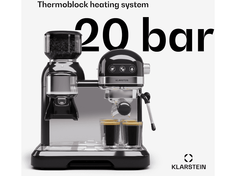 KLARSTEIN Bella Café Espresso — Cafetera espresso, 1550 W, Negro, 20 bar