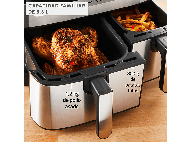 MOULINEX Dual Fry & Grill EZ905D — Freidora de aire, 2700 W, 8.3 L, Táctil, Inox