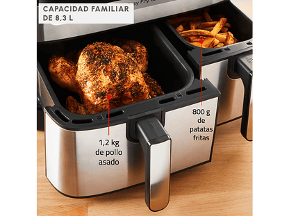 MOULINEX Dual Fry & Grill EZ905D — Freidora de aire, 2700 W, 8.3 L, Táctil, Inox