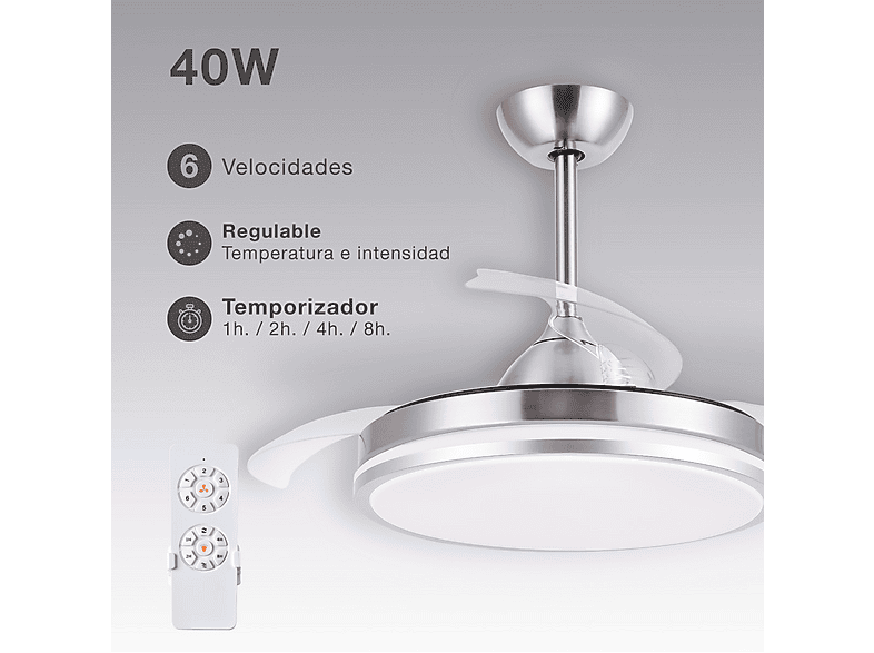 GSC 300005024 — Ventilador de Techo, 40 W, 6 velocidades, Níquel, Aspas retráctiles