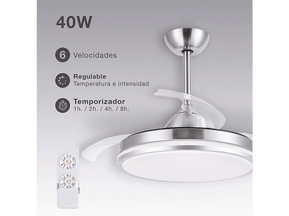 GSC 300005024 — Ventilador de Techo, 40 W, 6 velocidades, Níquel, Aspas retráctiles