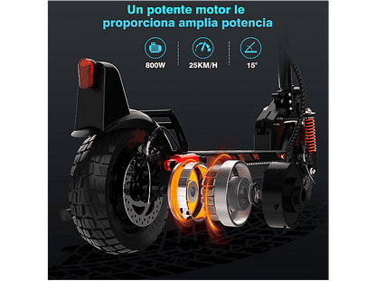 HITWAY H9 — Patinete eléctrico, Pot. máx. 150 W, Carga máx. 50 kg, 2600 mAh, Rojo