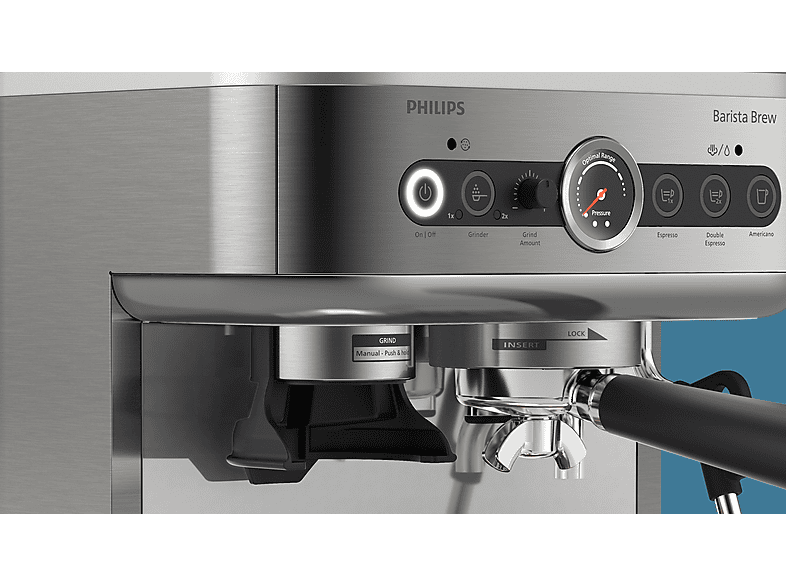 PHILIPS Barista Brew PSA3228/01 — Cafetera express, Molinillo integrado, Prensador calibrado premium, doble container de café, Capacidad 2,3l