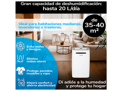 HJM DHM20L — Deshumidificador, 20L/día, 35-40m², 210W, 40 m²