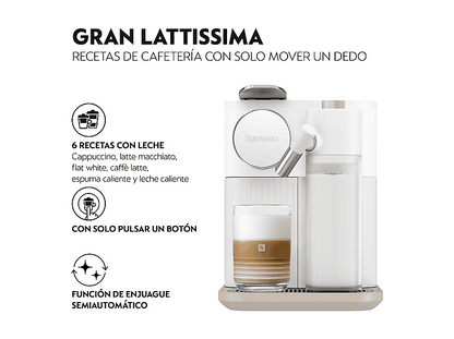 DE LONGHI — Cafetera de cápsulas, De'Longhi Nespresso® Gran Latissima EN640.W, 1400W, Blanco, 19 bar