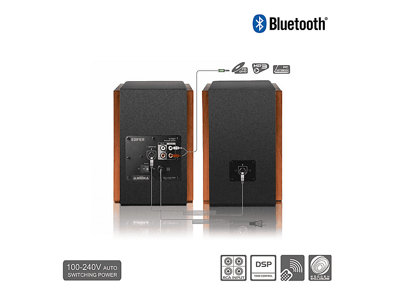 EDIFIER R1700BT — Altavoces Hifi Estéreo, Bluetooth, Brown, 66, 2 canales