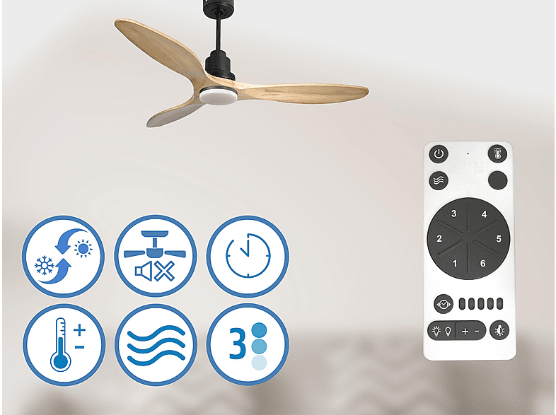 PURLINE SalamisD132C04LED64629 — Ventilador de techo, 18 W, 6 velocidades, Negro