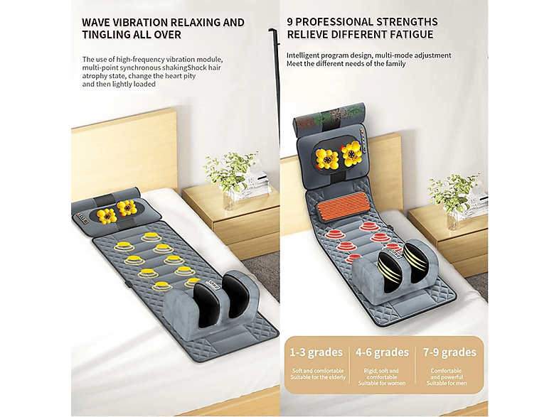 INF Colchoneta de masaje con almohadillas térmicas para masaje de cuerpo c — Masajeador, Gris