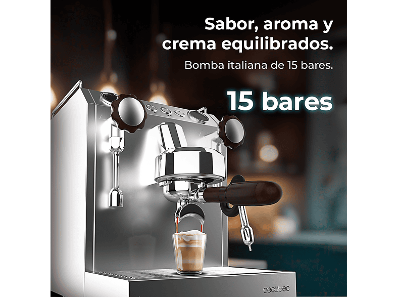 CECOTEC Baristeo Classic — Cafetera express, 2700 W, Preinfusión, Portafiltro 58 mm, Plata