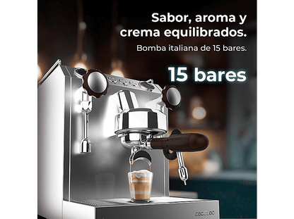 CECOTEC Baristeo Classic — Cafetera express, 2700 W, Preinfusión, Portafiltro 58 mm, Plata