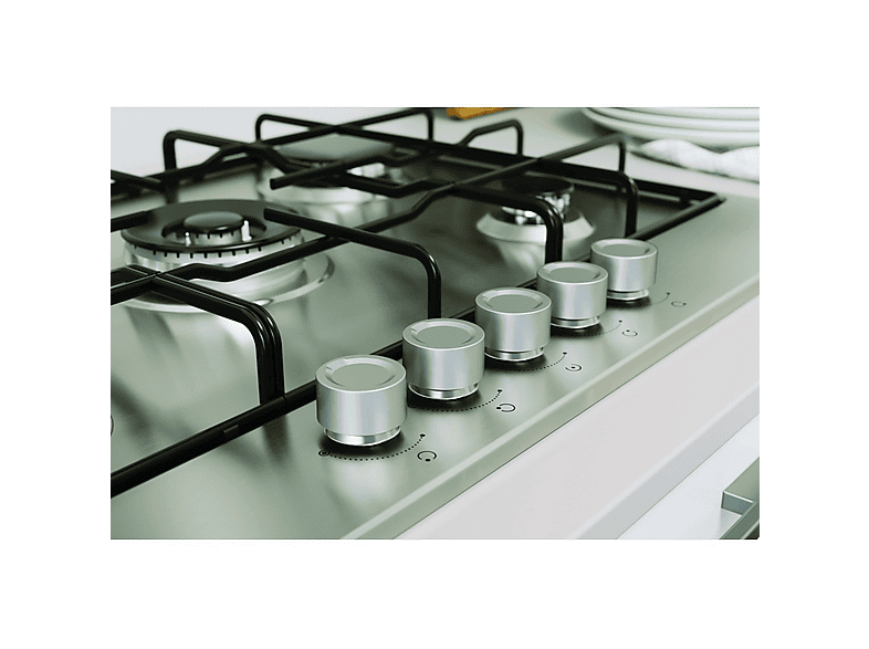 INDESIT THP 752 W/IX/I 1 — Placa de gas, 73 cm, 5 zone(s) zonas, Acero inoxidable
