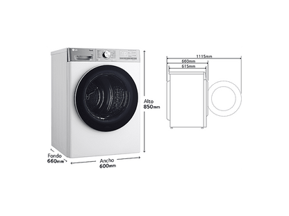 LG RH10V9AV2WR — Secadora bomba de calor, 10 kg, 14 programas, Blanco, Display LED