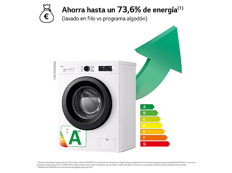 LG F4X1009NWK — Lavadora carga frontal, 9 kg, 10 programas, 1400 rpm, AI Direct Drive™