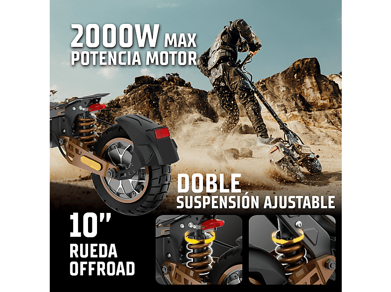 ZWHEEL ZWolf Duo — Patinete eléctrico, Pot. máx. 2000 W, Carga máx. 120 kg, 20000 mAh, 70 km autonomía