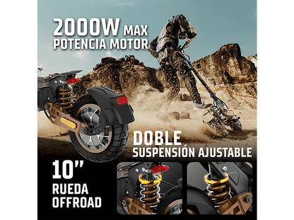 ZWHEEL ZWolf Duo — Patinete eléctrico, Pot. máx. 2000 W, Carga máx. 120 kg, 20000 mAh, 70 km autonomía