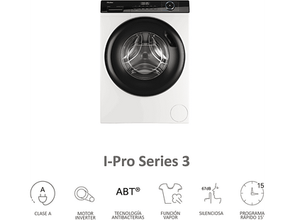 HAIER I-Pro Series 3 HW90-BP14939-S — Lavadora carga frontal, 9kg, Antibacterias, Blanco, 1400rpm