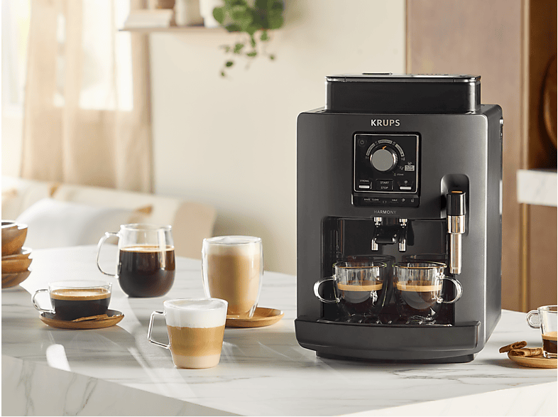KRUPS Intensity EA50K9 — Cafetera superautomática, Compacta, Negro, 4 bebidas, Espumador de leche manual