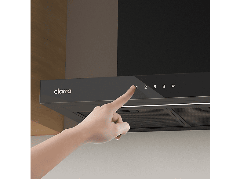 CIARRA CBCB9102 — Campana Decorativa, 4 velocidades, 650 m³/h, 900 mm, Negro