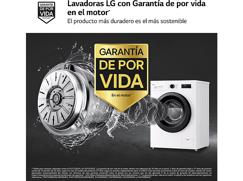 LG F4X1009NWK — Lavadora carga frontal, 9 kg, 10 programas, 1400 rpm, AI Direct Drive™