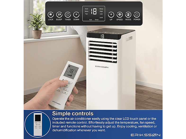 ERIKSSØN Silent Comfort Series Mobile Air conditioner blanco — Aire acondicionado portátil, 30 m², 10000 fg/h, 61 dB(A)