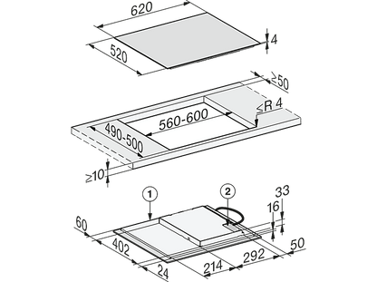 MIELE KM 7360 FL — Placa inducción, Zona grande 14-28 cm, 62 cm, Negro, 3 zonas