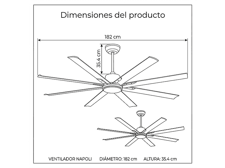 SELEOK NAPOLI_182 — Ventilador de techo, 6 velocidades, Negro