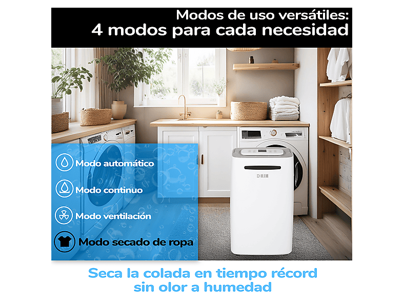 HJM DHM20L — Deshumidificador, 20L/día, 35-40m², 210W, 40 m²