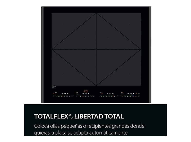 AEG TR64IT00FB — Placa inducción, 4 zonas Flex de 22 cm, 59 cm, Negro, Función Puente