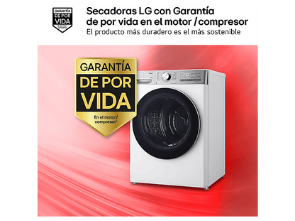 LG RH10V9AV2WR — Secadora bomba de calor, 10 kg, 14 programas, Blanco, Display LED