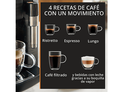 KRUPS Intensity EA50K9 — Cafetera superautomática, Compacta, Negro, 4 bebidas, Espumador de leche manual
