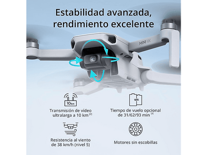 DJI Mini 4K — Dron, Gris, 12 megapixel, 31 min Autonomía, Ideal para Principiantes