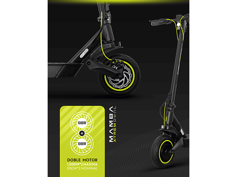 OLSSON MAMBA X-TREM DUAL 50km Autonomía — Patinete electrico, Pot. máx. 2000 W, Carga máx. 120 kg, 15000 mAh, Negro