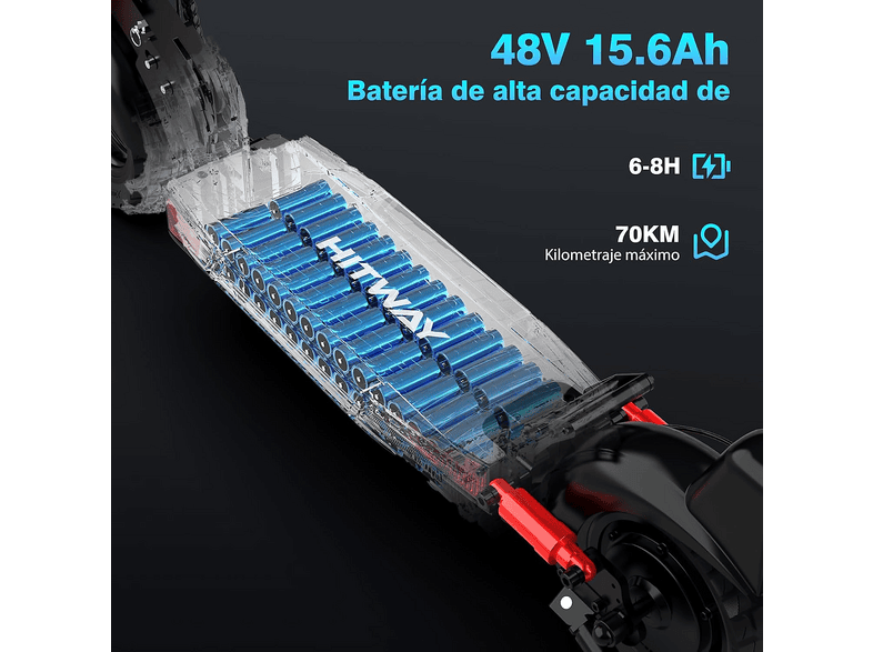 HITWAY H9 — Patinete eléctrico, Pot. máx. 150 W, Carga máx. 50 kg, 2600 mAh, Rojo