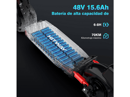 HITWAY H9 — Patinete eléctrico, Pot. máx. 150 W, Carga máx. 50 kg, 2600 mAh, Rojo