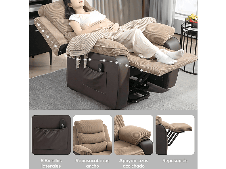 HOMCOM 713-178V92BN — Sillón levanta personas, 46 kg, Marrón