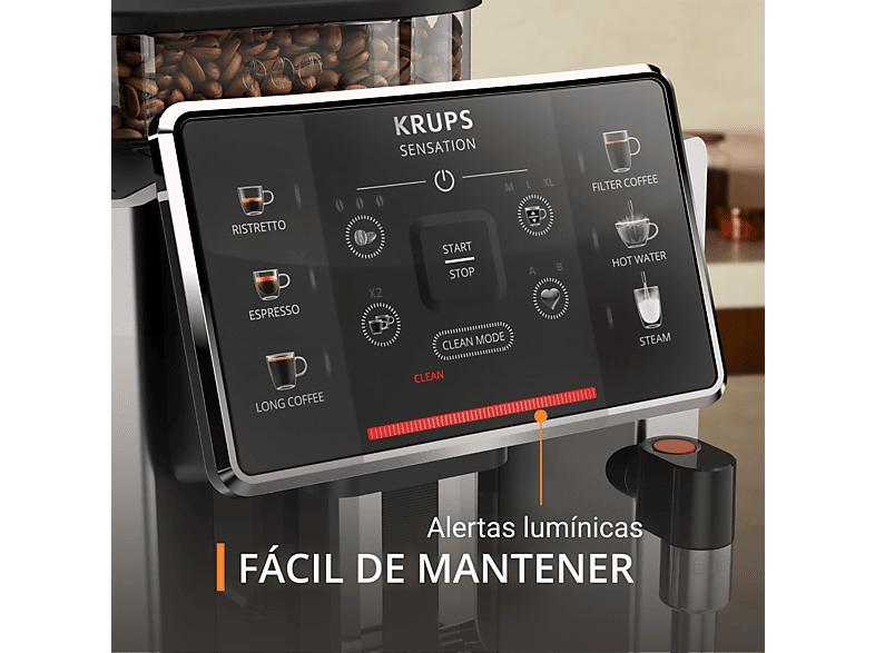 KRUPS Sensation C90 EA910E10 — Cafetera superautomática, 1450 W, 1.7 L, 6 programas, Autolimpieza