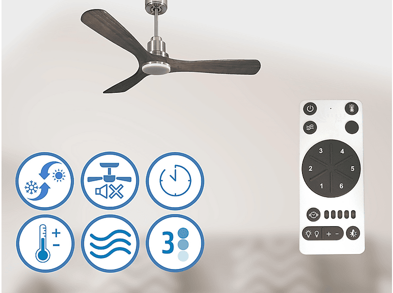 PURLINE MoyoD132C04LED64547 — Ventilador de techo, 18 W, 6 velocidades, Plata